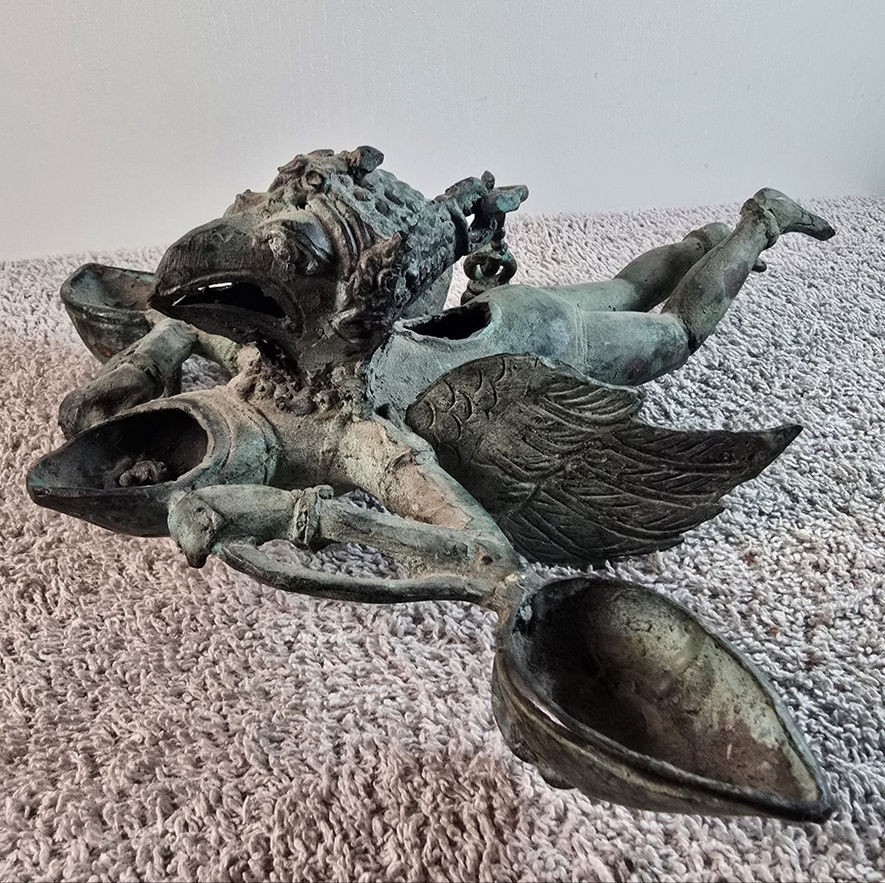 Hanging Bronze Flying Garuda Oil Lamp - Picture 9 of 16